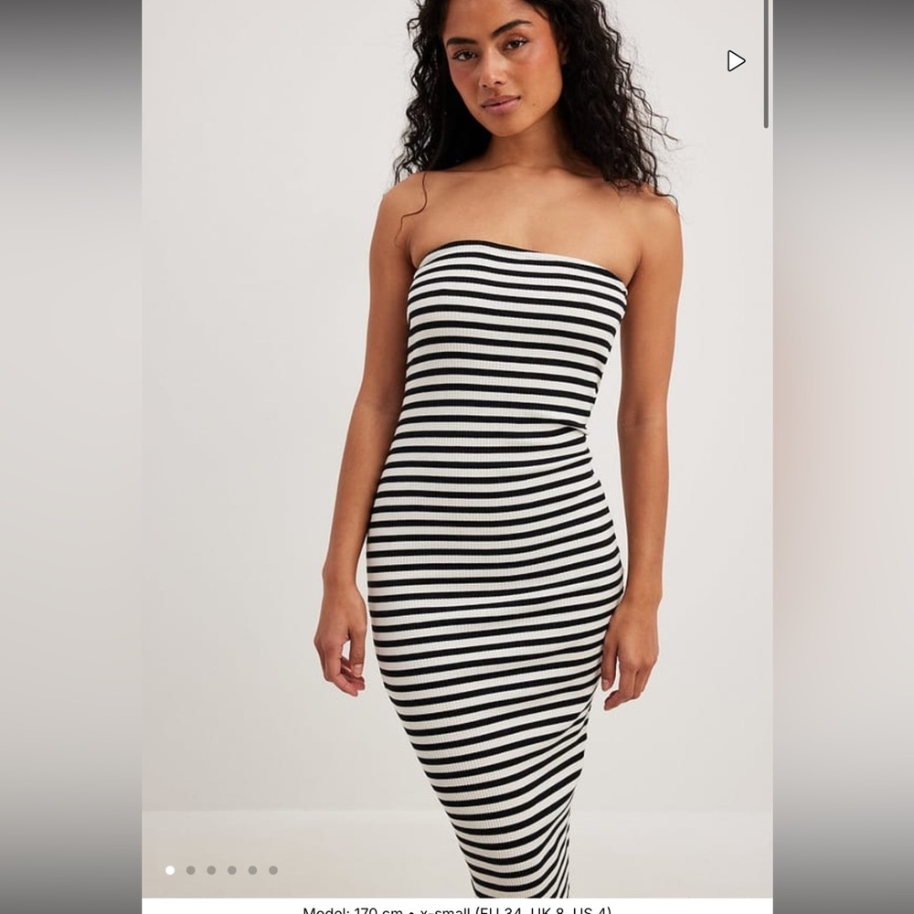 NA-KD Navy  and White Striped Strapless Dress - organic cotton